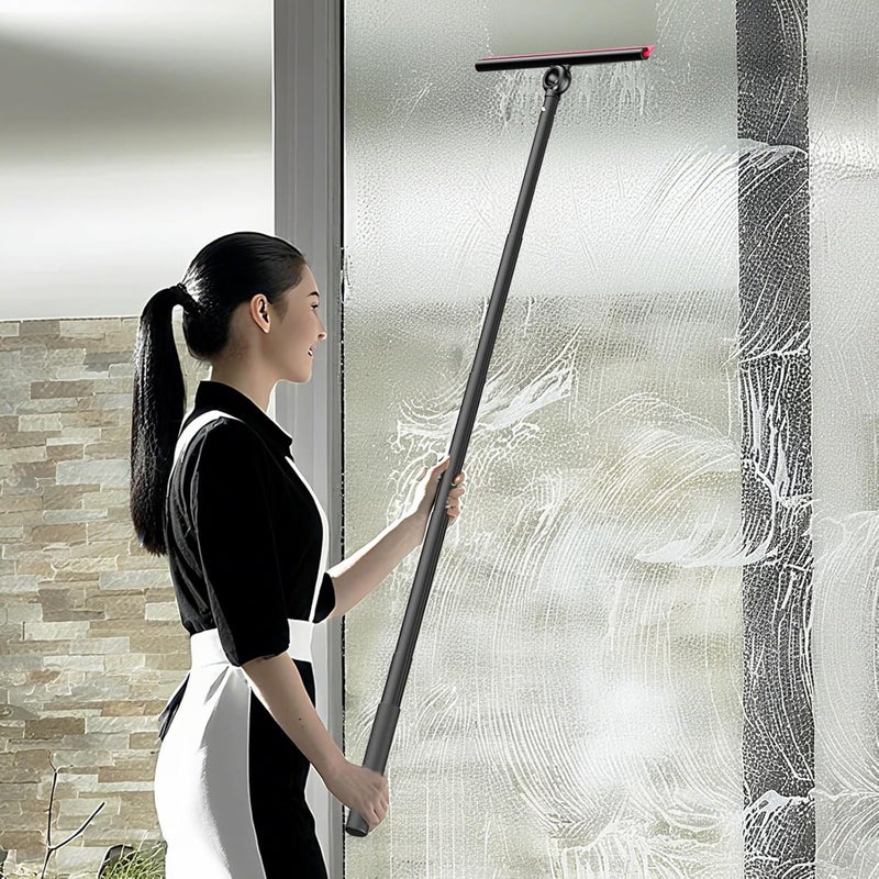 EHOMGUI Shower Squeegee for Glass Doors, Window Squeegee for Home,Squeegee with Telescopic Extension Pole,Professional Window Cleaning Tool, Black, for Mirror, Glass, Ceramic Tile - Image 4